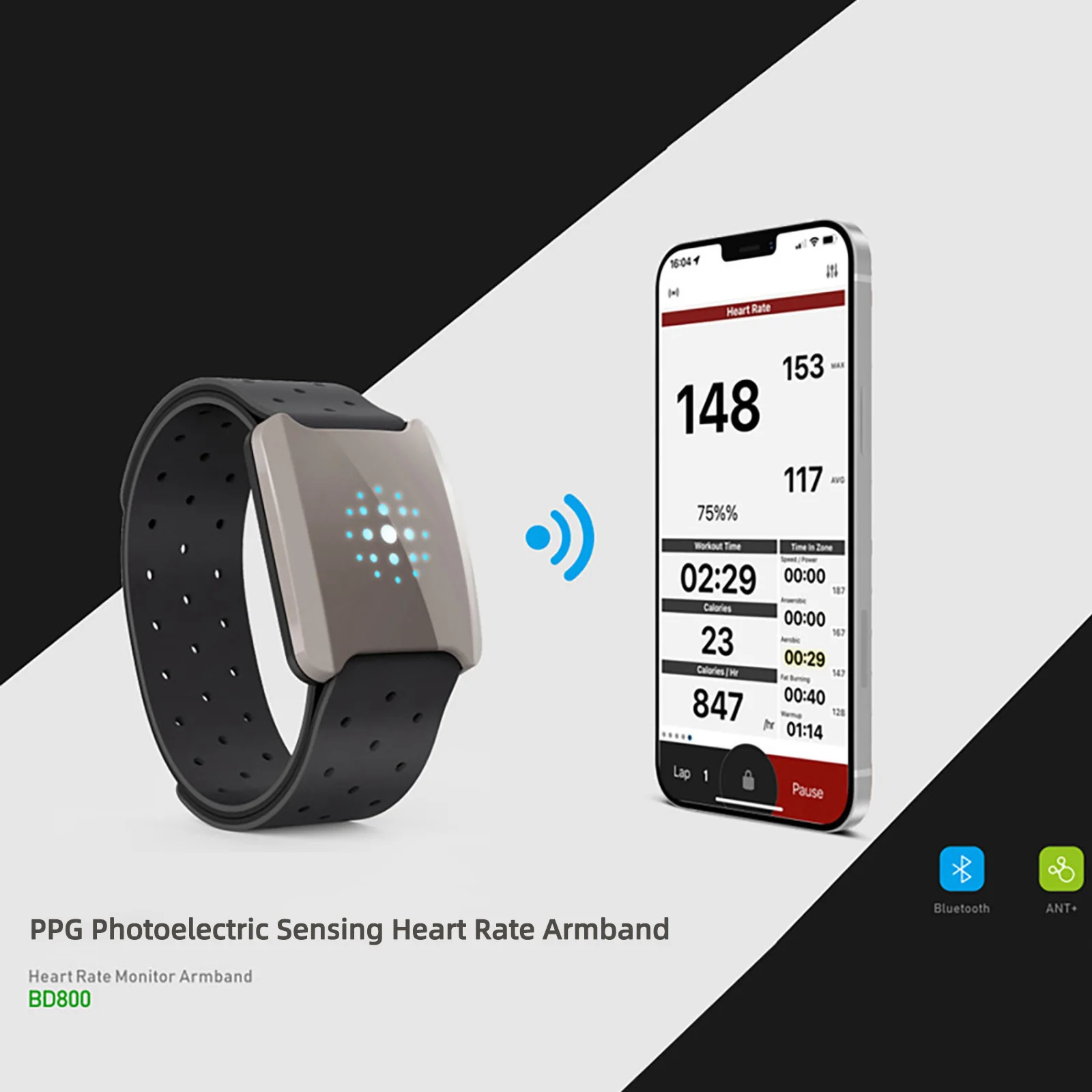 MOXVENX Armband Heart Rate Monitor, Bluetooth ANT+ HR Optical Sensor for Sport