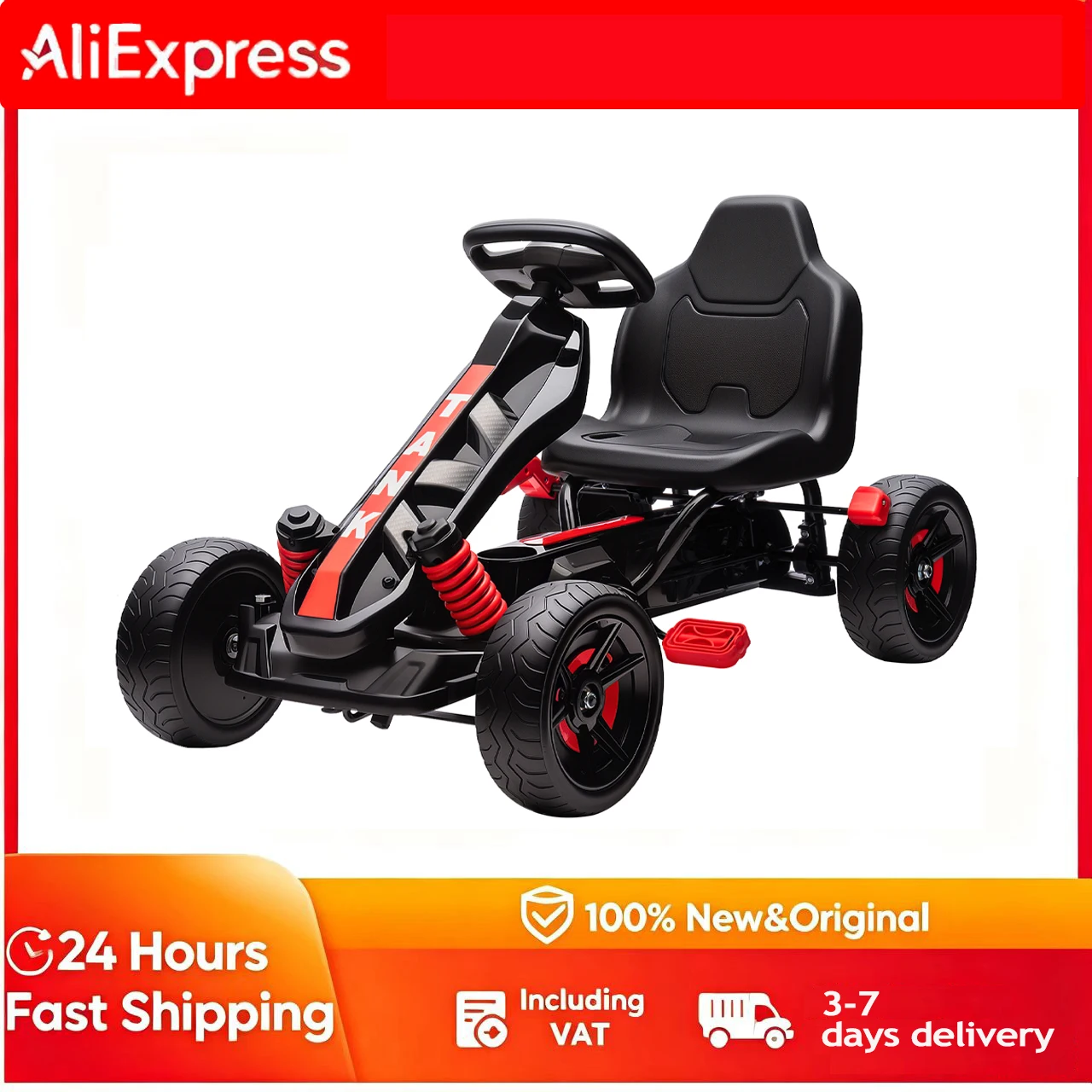 Go kart à pédales, trottinette enfant, avec freins, structure métallique antidérapante, 3-6 ans, rouge, kart jouet enfant, kart enfant, kart jouet