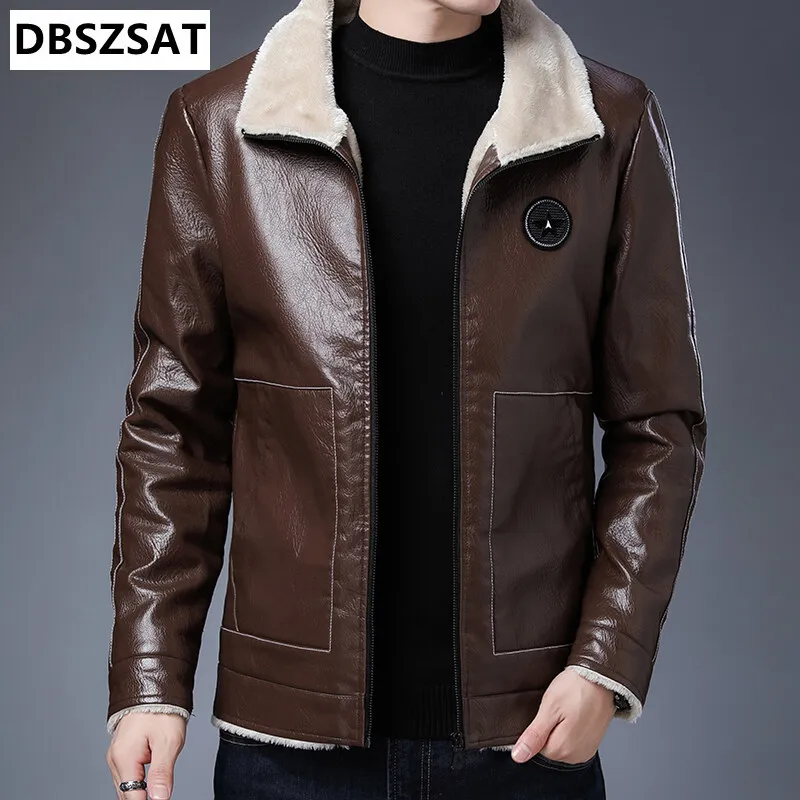 سترة جلدية عصرية دافئة للرجال سترة جلدية مخملية جديدة غير رسمية للخريف والشتاء سترات جديدة للرجال على الموضة وسيم للرجال