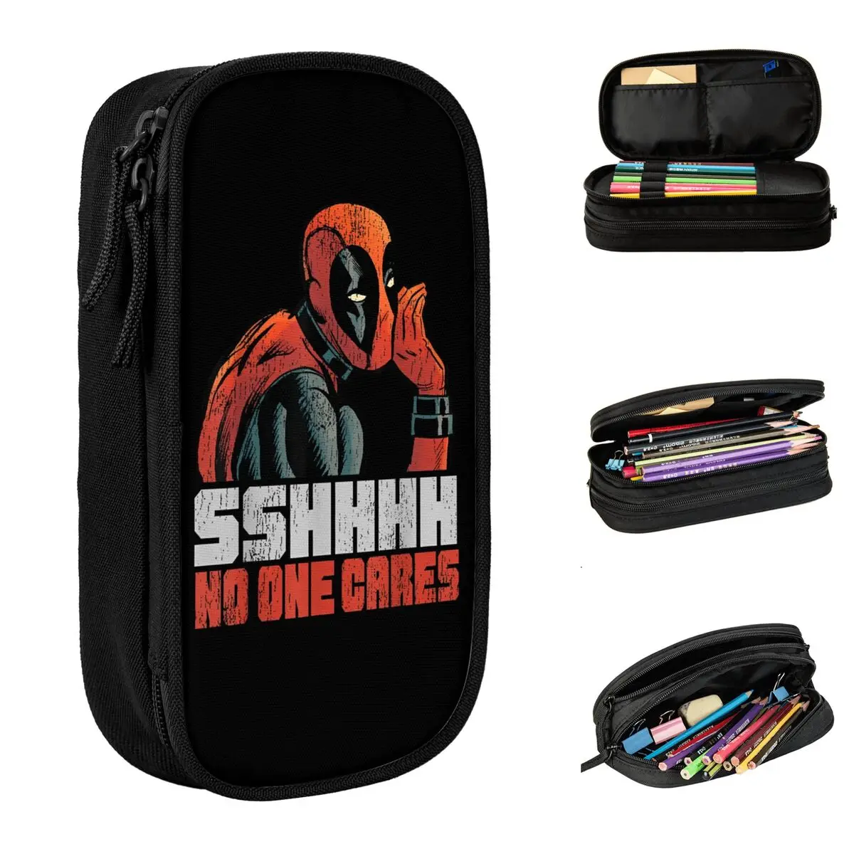 Deadpool Hero Movie Pencil Case SSHHHH No One Cares Whisper Pen Box Bag Student Large Storage School Supplies Gifts Pencilcases