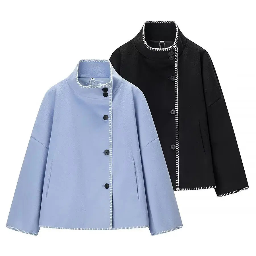 

DiYiG WOMAN 2025, зимнее новое модное шерстяное пальто с замком по краям, ретро пальто с длинными рукавами и пуговицами, пальто с длинными рукавами, верхняя одежда Mujer