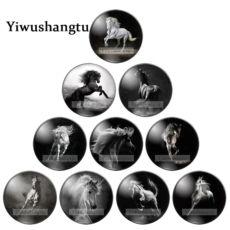 Cute Running horse Black Background Art Paintings 8mm/12mm/20mm/25mm Round photo glass cabochon demo flat back Making findings