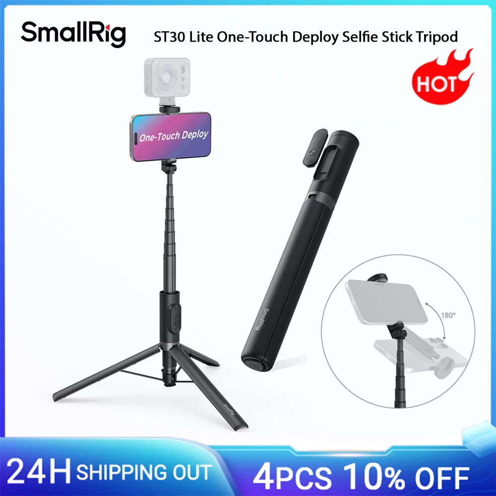 

SmallRig ST30 One-Touch Deploy Selfie Stick Tripod, 57.9" Automatic Tripod w Remote for iPhone for Android Video Recording -5291