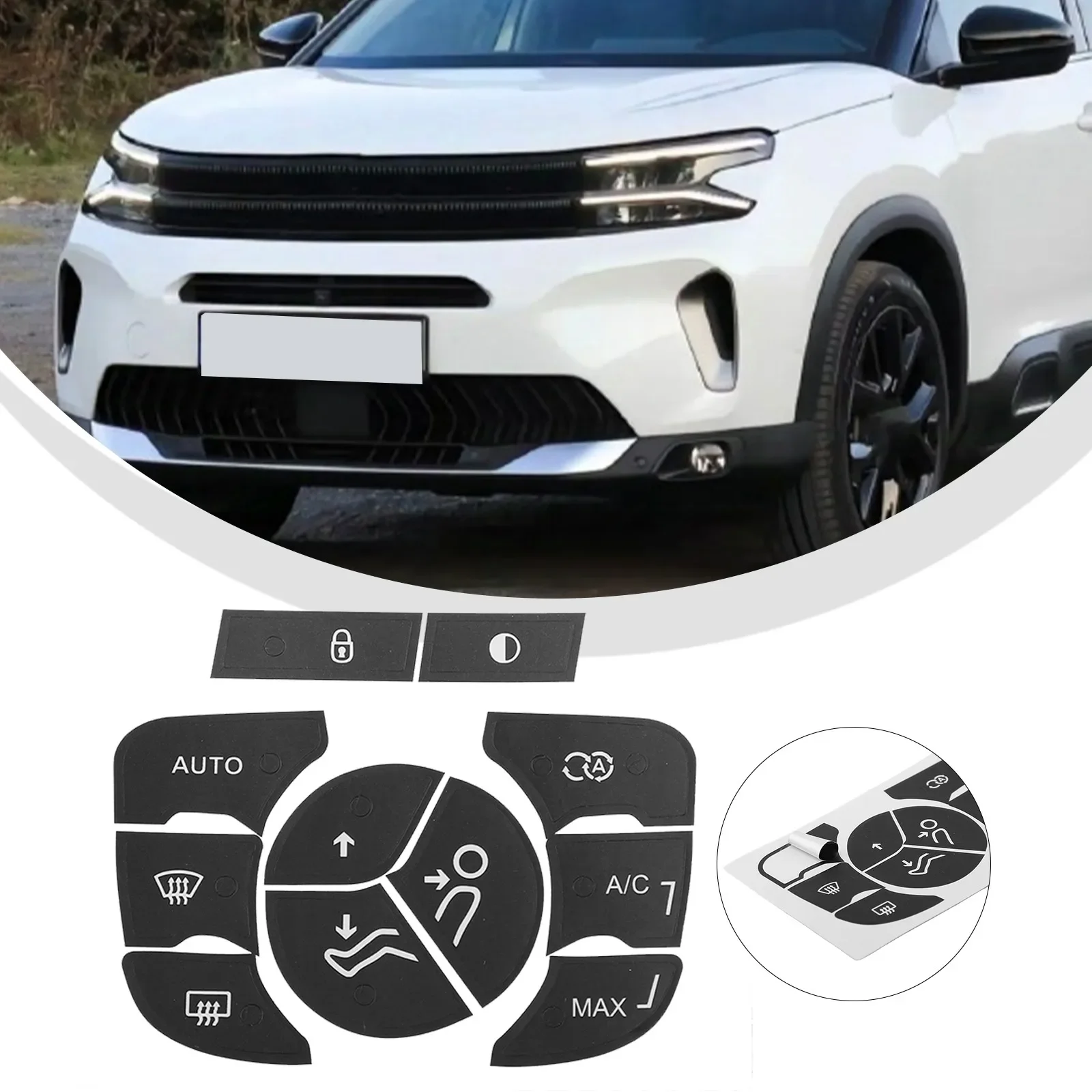 For C4 2014 2018 Car AC Control Button Repair Kit Decal Stickers Vinyl Overlay With White Lettering For Dashboard Use