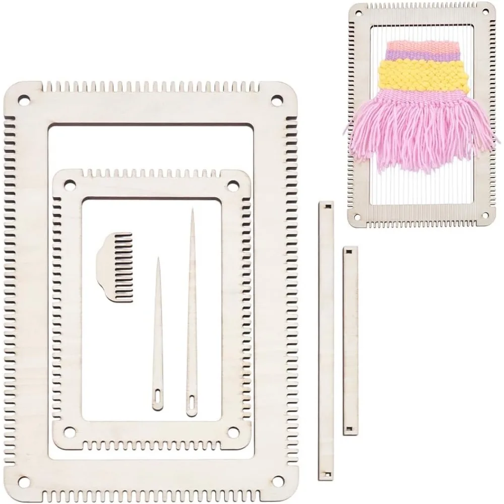 Kit telaio per tessitura da 7 pezzi Kit telaio per tessitura rettangolare con pettine per tessitura e ago per uncinetto per tessitura Multi-artigianato in legno