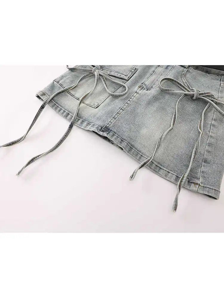Women's A-line Mini Denim Skirt Korean 2000s Aesthetic Harajuku Japanese Coquette Gyaru American Retro High Street Design Kpop