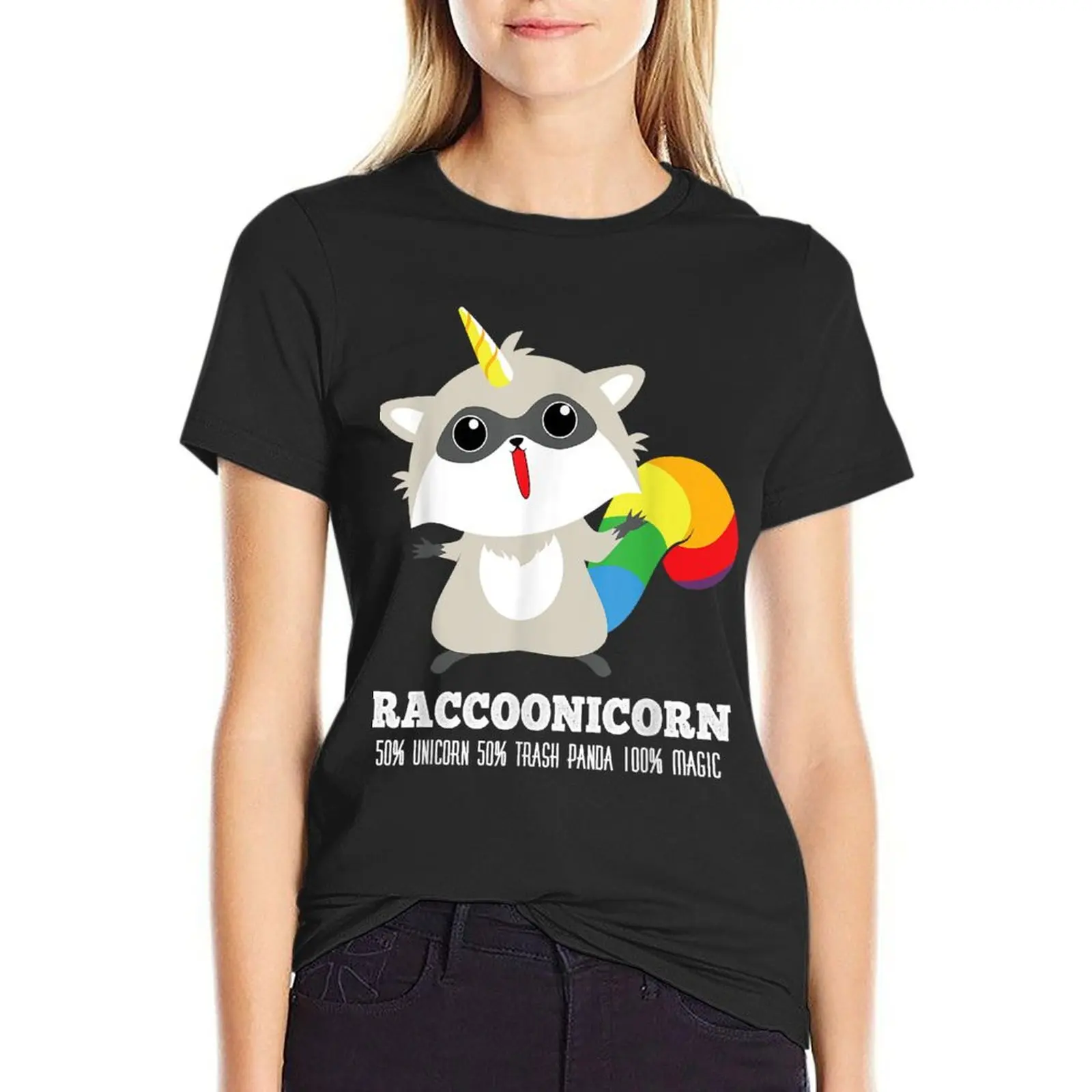 

colorful raccoon T-Shirt Short sleeve tee sweat customizeds t-shirts for Women cotton