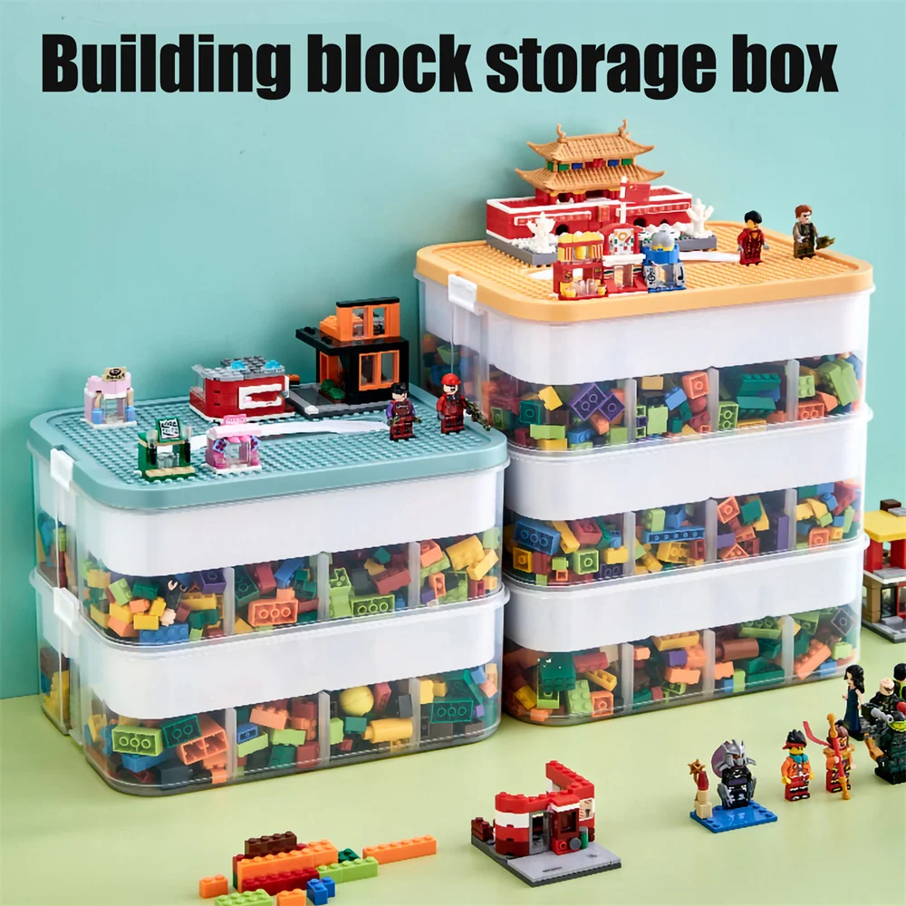 1/2 Layer Kids Building Block Storage Box Adjustable Lego Compatible Storage Box Whit Handle Transparent Toy Storage Box