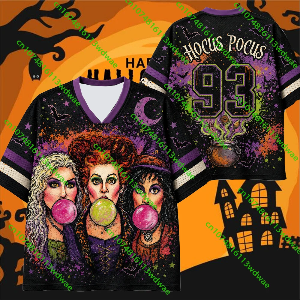 Retro Hocus Pocus Hexen Halloween Jersey Locker Sitzendes Sportliches Trendiges Damen Freizeit Halloween Kostüm Party Erwachsenen Top T-Shirt – Detail 4