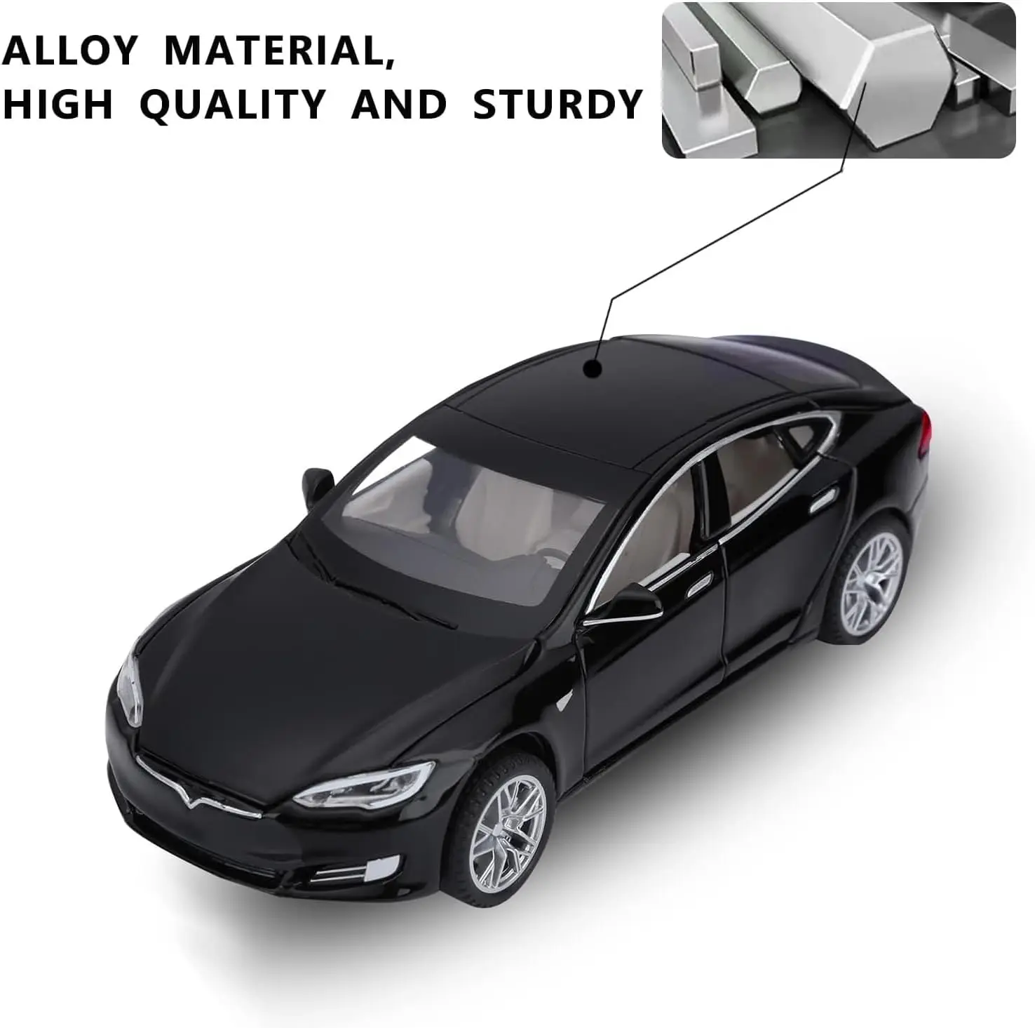 Toy Cars Model S Die Cast Metal Model Cars with Door Open Light and Sound Pull Back Car Toys for Boys and Girls