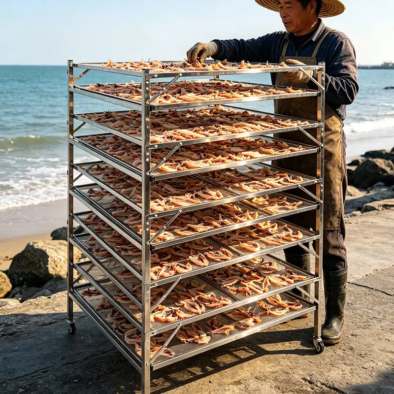 Shelf Multi-layer stainless steel drying rack Outdoor seaside household mobile drying basket Large capacity fish drying rack