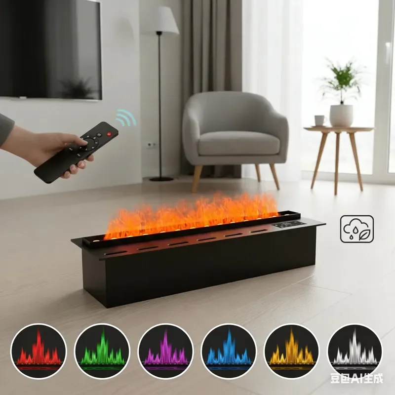 For 3D Fireplace Recessed Wall-Mounted Atomized Electric Fireplace Remote Control App-Controlled 7-Color LED
