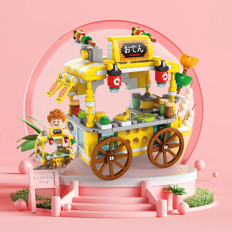 Diy Architecture Ice Cream Car Store Street View Food Building Blocks Kit Girls Bricks Classic Movie Model Kid Toys For Children