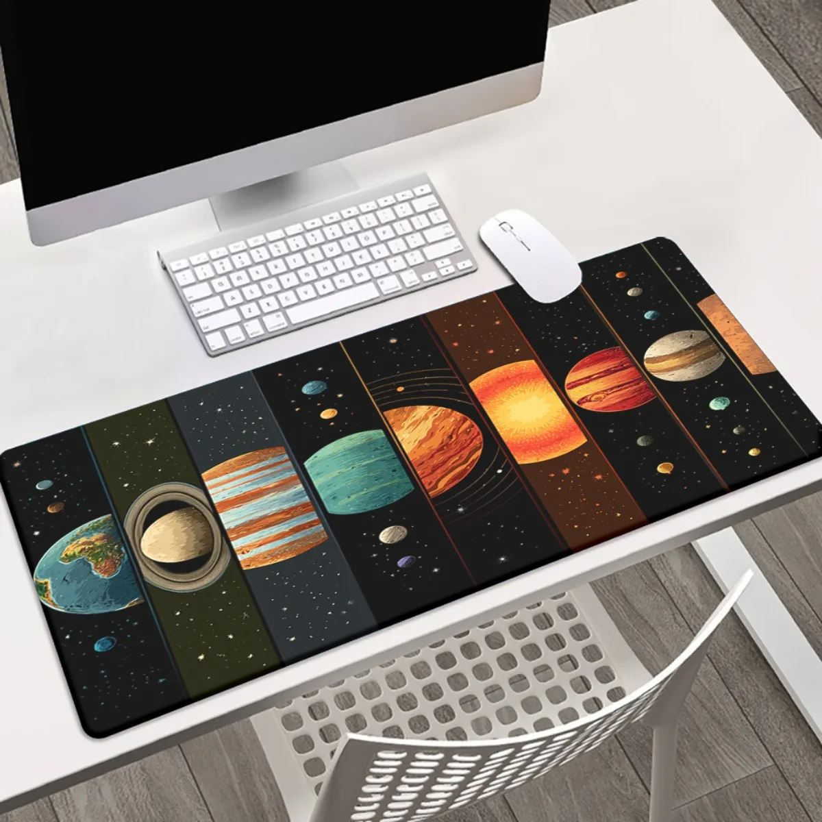 

Extra-large cosmic striped design planetary mouse pad, anti-slip rubber base, space-themed XXL computer accessories