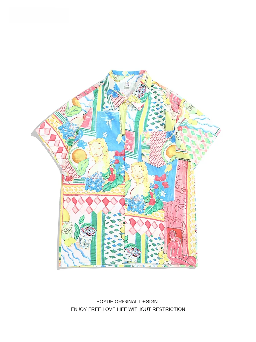

Летний топ Boyue в стиле ретро с цветочным принтом, повседневная одежда для мужчин и женщин, создающая ощущение прохлады
