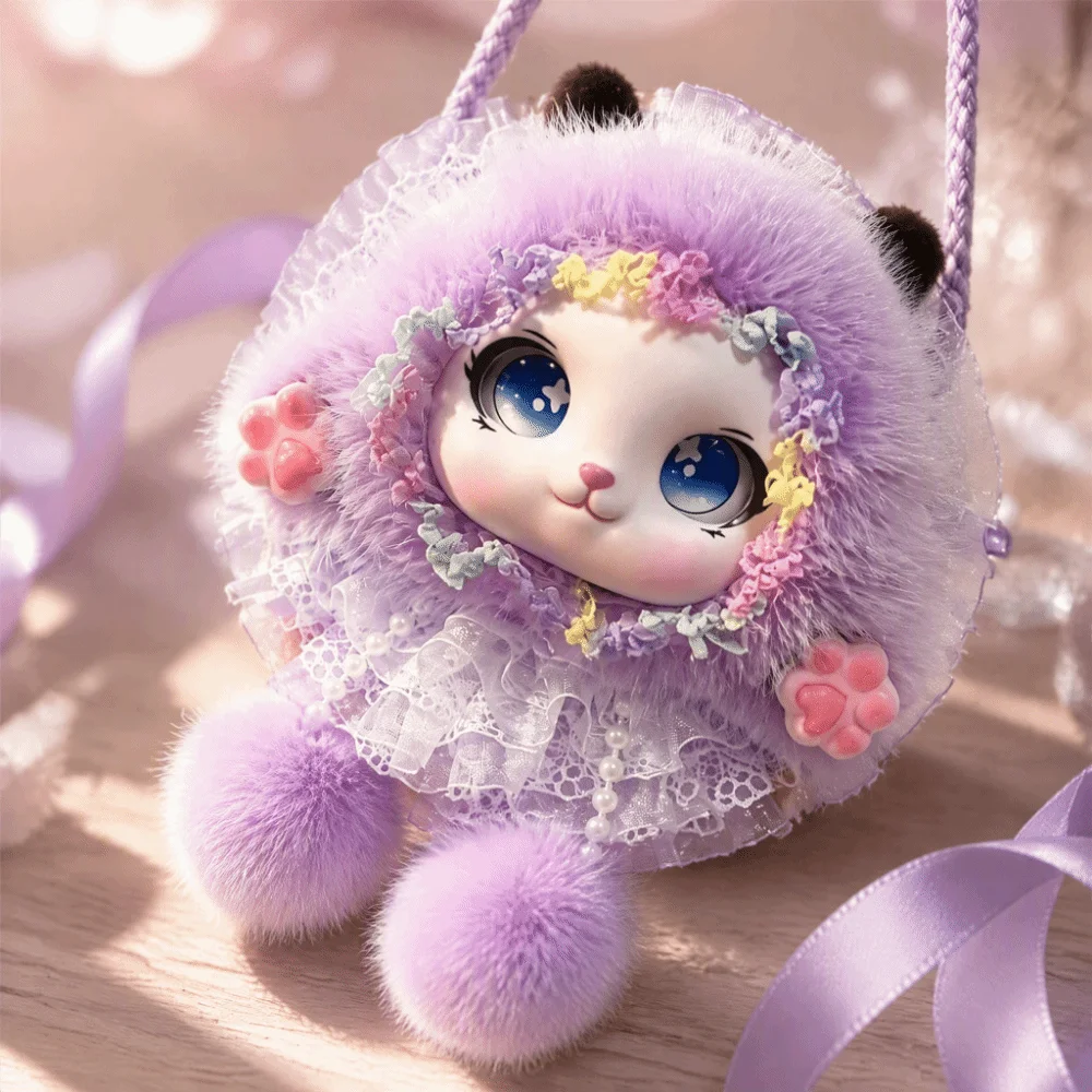 Lolita Style Handmade Crossbody Bag Pom-Pom Lace Decor Cartoon Animal Coin Purse Sweet Tassel Shoulder Pouch Daily Wear