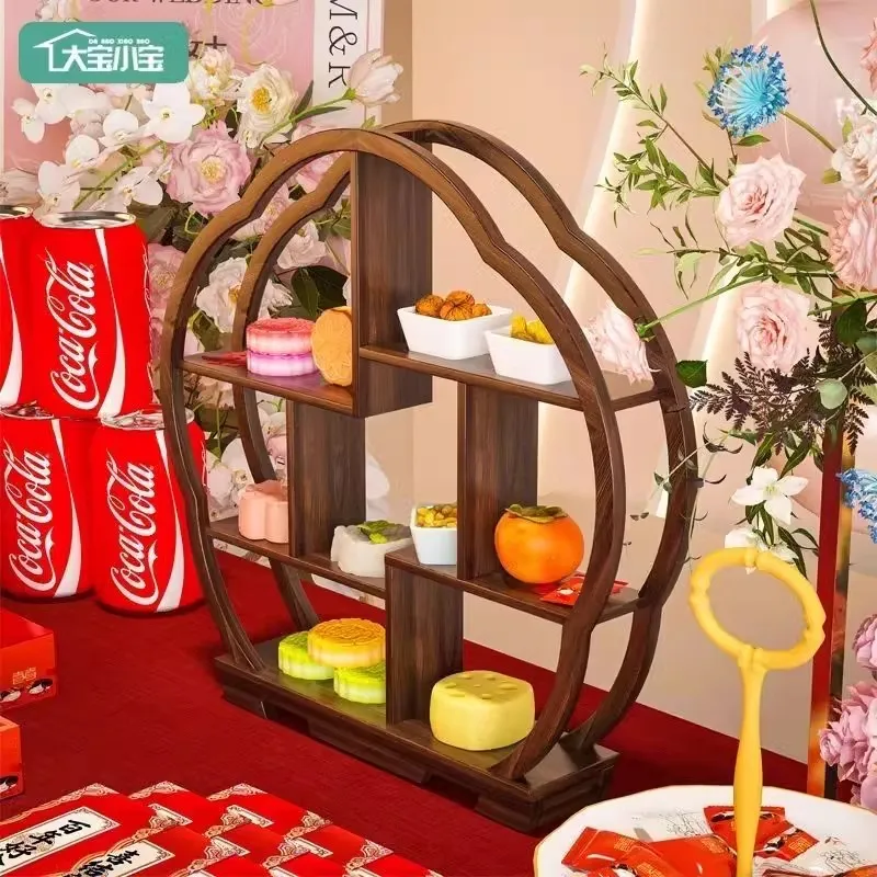 Wooden Display Stand, Vintage Oriental Teapot Shelf, Handcrafted Tabletop Showcase Rack for Home Decor, Crafts Exhibition