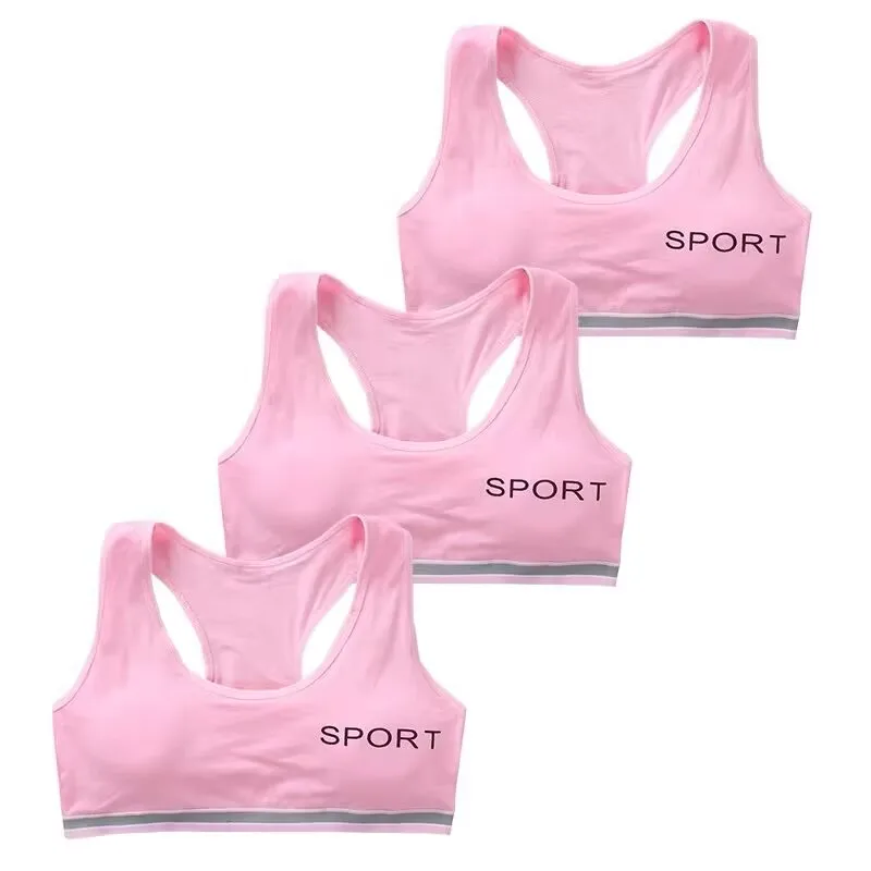 3PC Comfortable Cotton Kids Bras Wireless Puberty Girls Bra Breathable Training Bras Girls Underwear Children