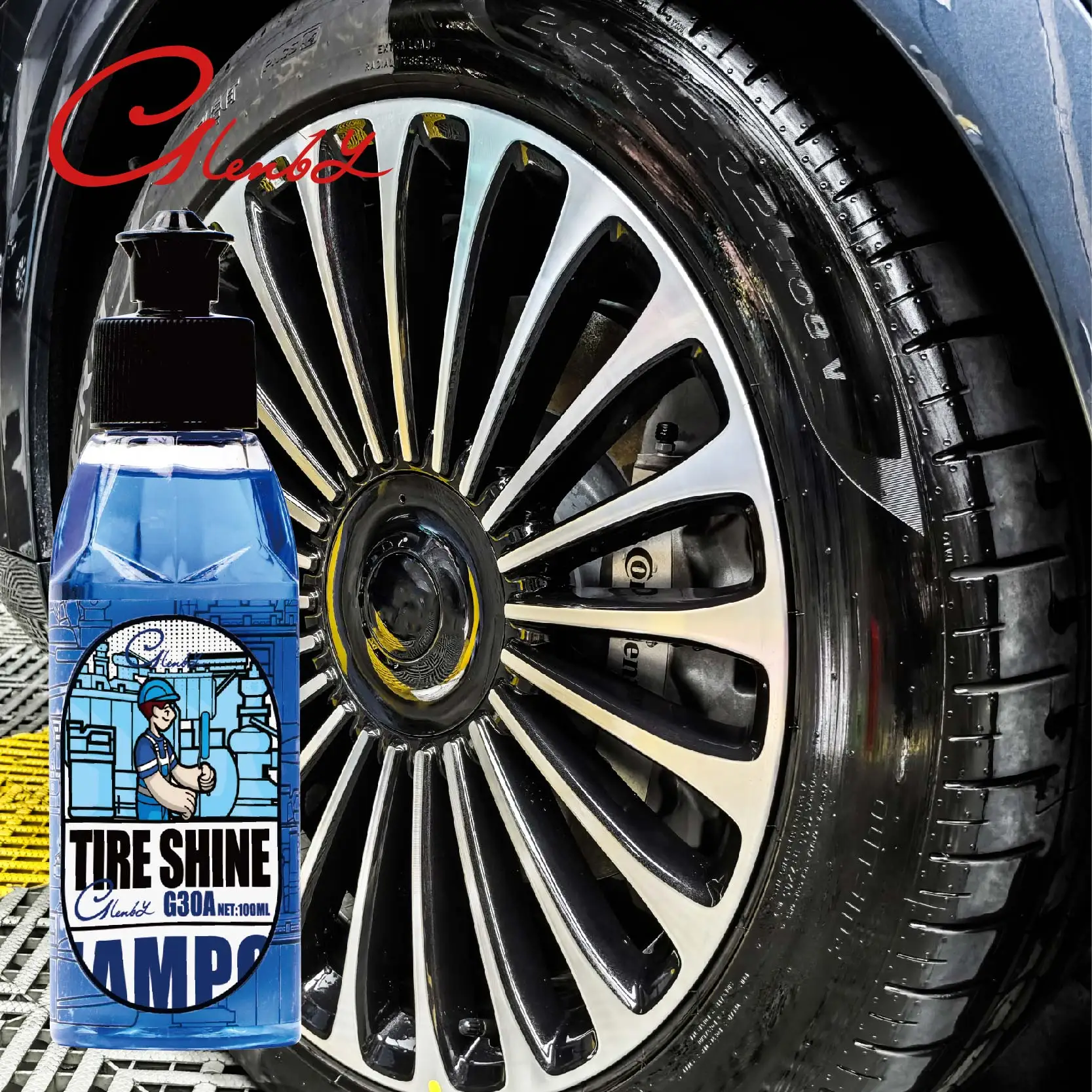 Black Wet Look Tire Shine Dressing -Automotive Clear Coat Tire Dressing for Glossy Wet Tire Look, Vinyl & Plastic, with UV