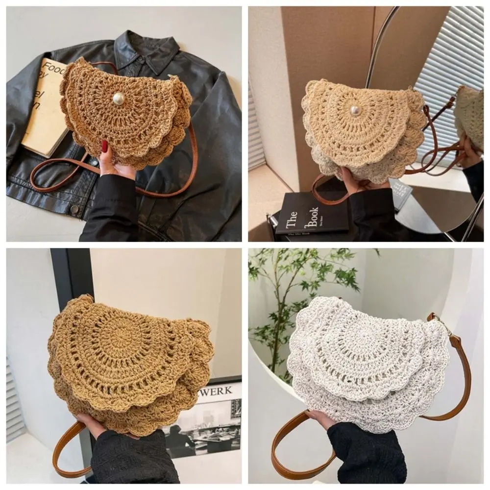 زهرة حافة خيط القطن حقيبة من القماش الرجعية سعة كبيرة القش Crossbody الحقيبة خفيفة الوزن تنفس الصيف الشاطئ الوجه الحقيبة