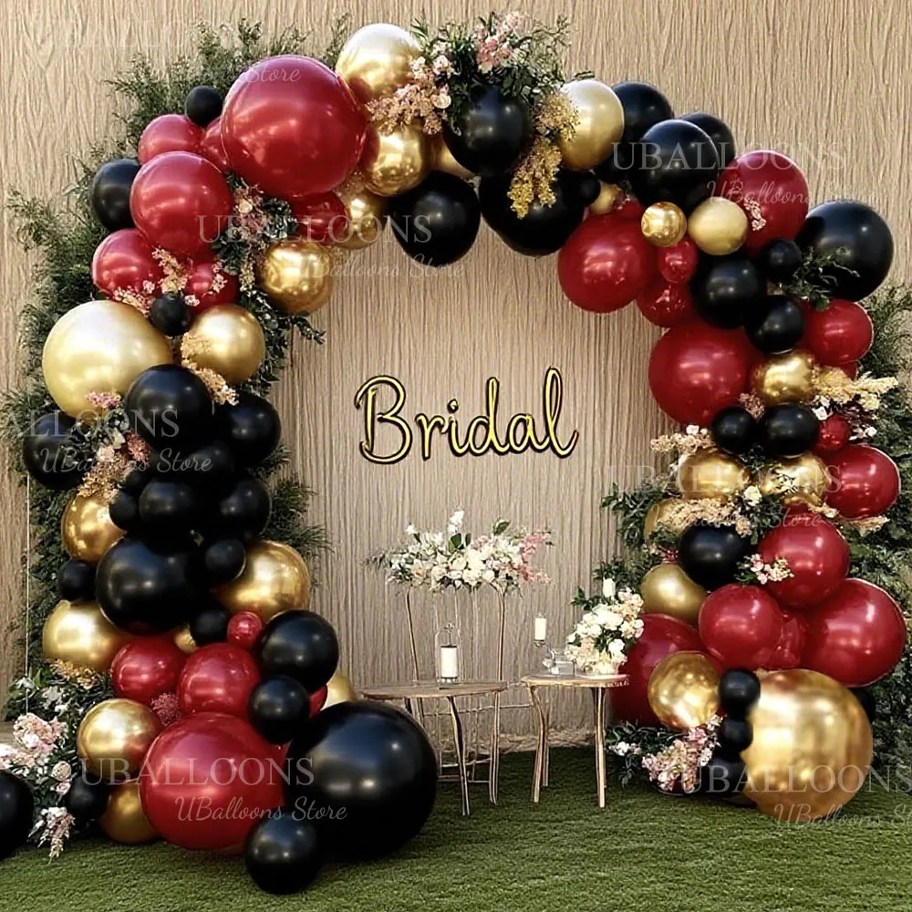 Black Gold Burgundy Balloons Garland 5/12/18inch Metallic Gold Burgundy Balloons Arch for Birthday Wedding Christmas Party Decor