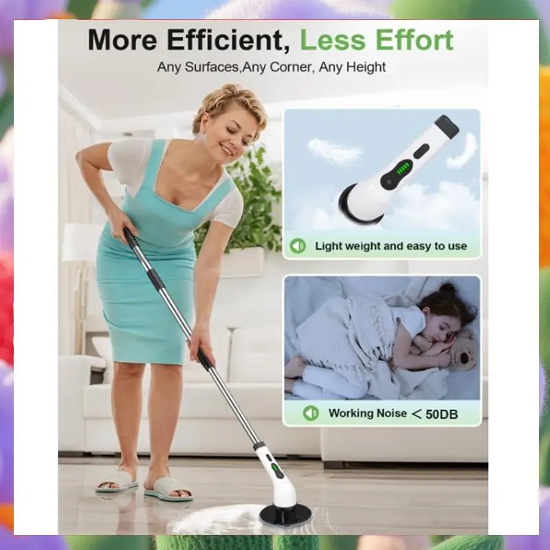 

Electric Rotate Scrubber Shower Scrubber With 9 Brush Heads Adjustable Extension Handle-ABXK