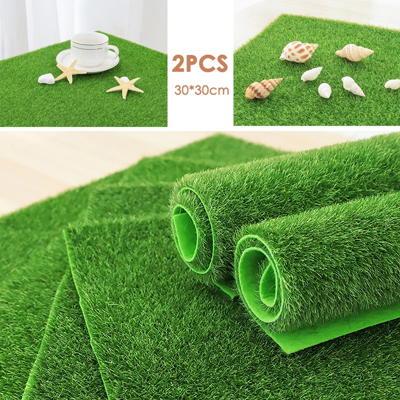 2PCS Artificial Grass Outdoor Gardening Turf Lawn Synthetic Fake Grass Carpetfaux Micro-landscape DIY Flocking Turf Moss Rug