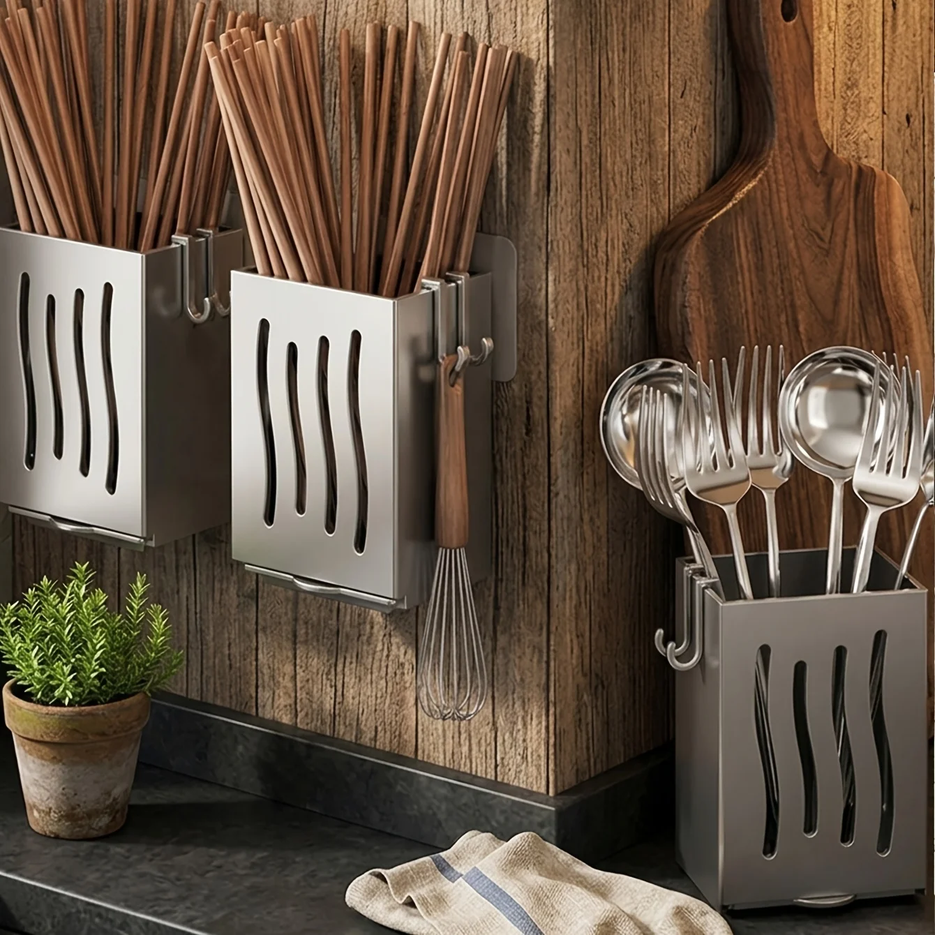 Kitchen Chopstick Spoon Drying Rack, Multifunctional Utensil Storage Holder with Built-in Drain Box for Knives Forks Cutlery