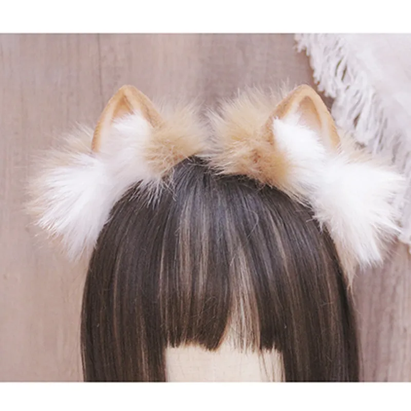 

Hand Made Pomeranian Dog Ears Hairhoop Headwear Light Brown Headband Lolita Cosplay Prop