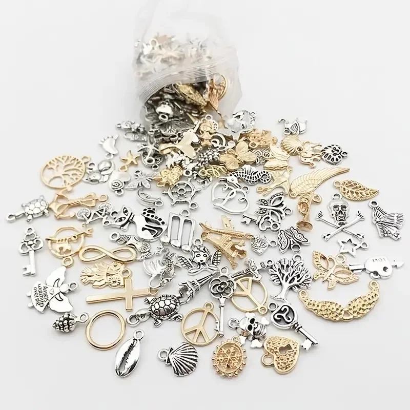 100pcs Mixed Vintage Metal Silver Animal Birds Charms Beads DIY Bracelet Pendant Neacklace Accessories Jewelry Making Findings