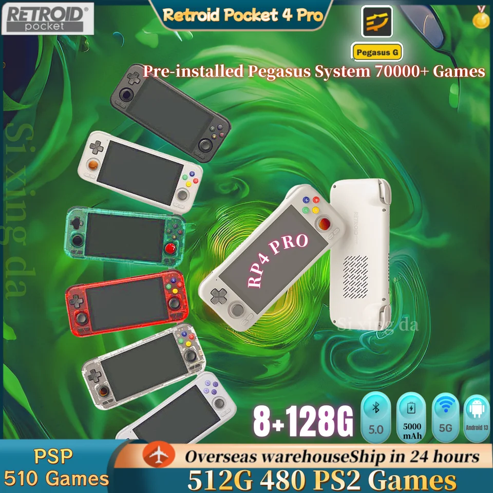 512G Retroid Pocket 4 Pro Retro El Oyun Video Oynatıcı Konsolu 4.7
