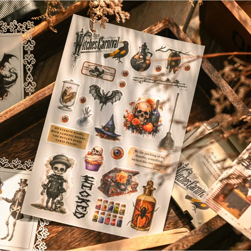 2 Sheet Vintage Halloween RUB ON Transfer Stickers Junk Journal Collage Cat Stickers DIY Album Scrapbooking Craft Stickers