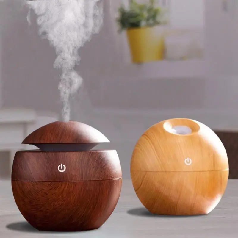 

Wood Grain Humidifier Colorful Night Light Ellipse Aromatherapy Machine Atomizer USB Water Replenisher Low Noise In The Bedroom