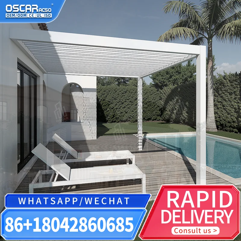 Modern Aluminum Alloy Outdoor Motorized Opening Customizable Retractable Patio Shade For Garden Balcony Terrace pergola