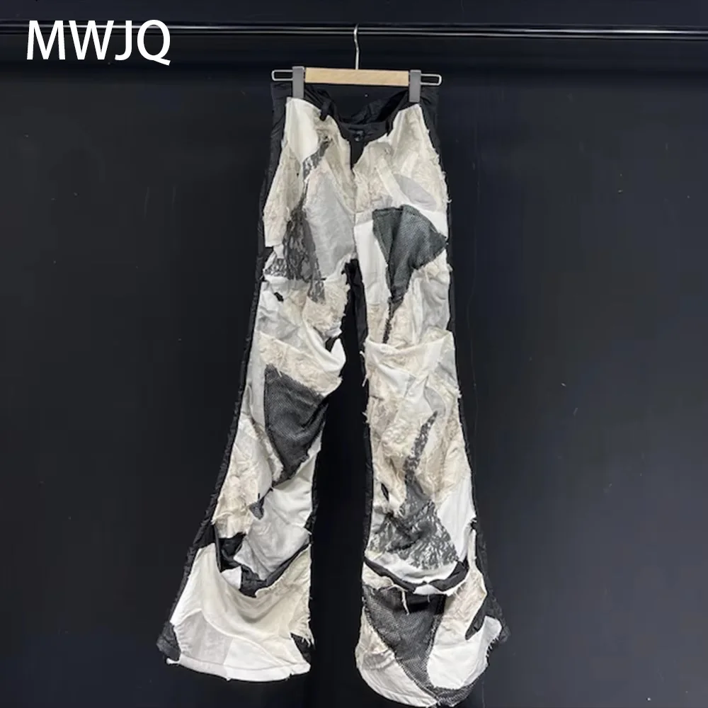 

MWJQ Vintage Hole Tie Dye Summer New Trousers High Waise Straight Bottom Slimming Casual Pants Rough Edge Design Street 010248