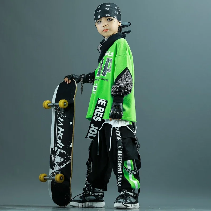 Conjunto de moletom e calças de treino infantil, roupas verdes, Hip Hop Streetwear, roupas infantis, meninos, outono, primavera, novo, 10, 12, 14 anos, 2pcs