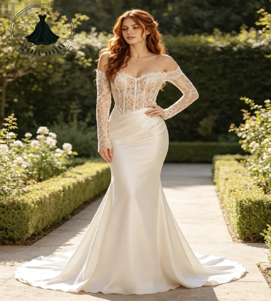 Off Shoulder Mermaid Bohemian Wedding Dress 2027 Sheer Lace Fitted Boho Beach Bridal Gowns Long Sleeve Draped Celtic Custom