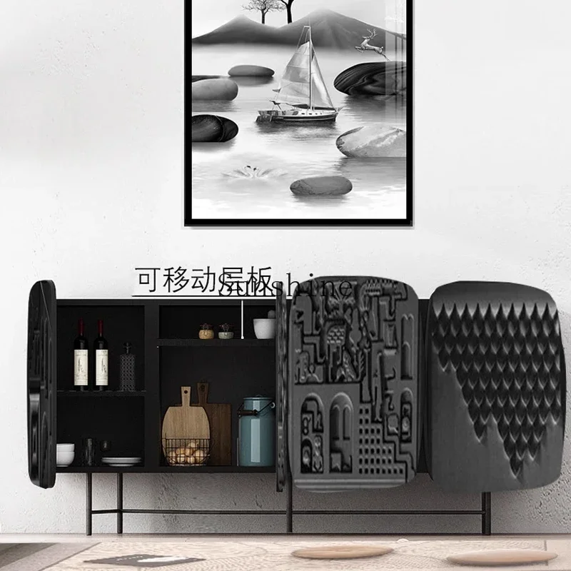 

French retro dining side solid wood carving light luxury storage decoration/living room entrance cabinet FT