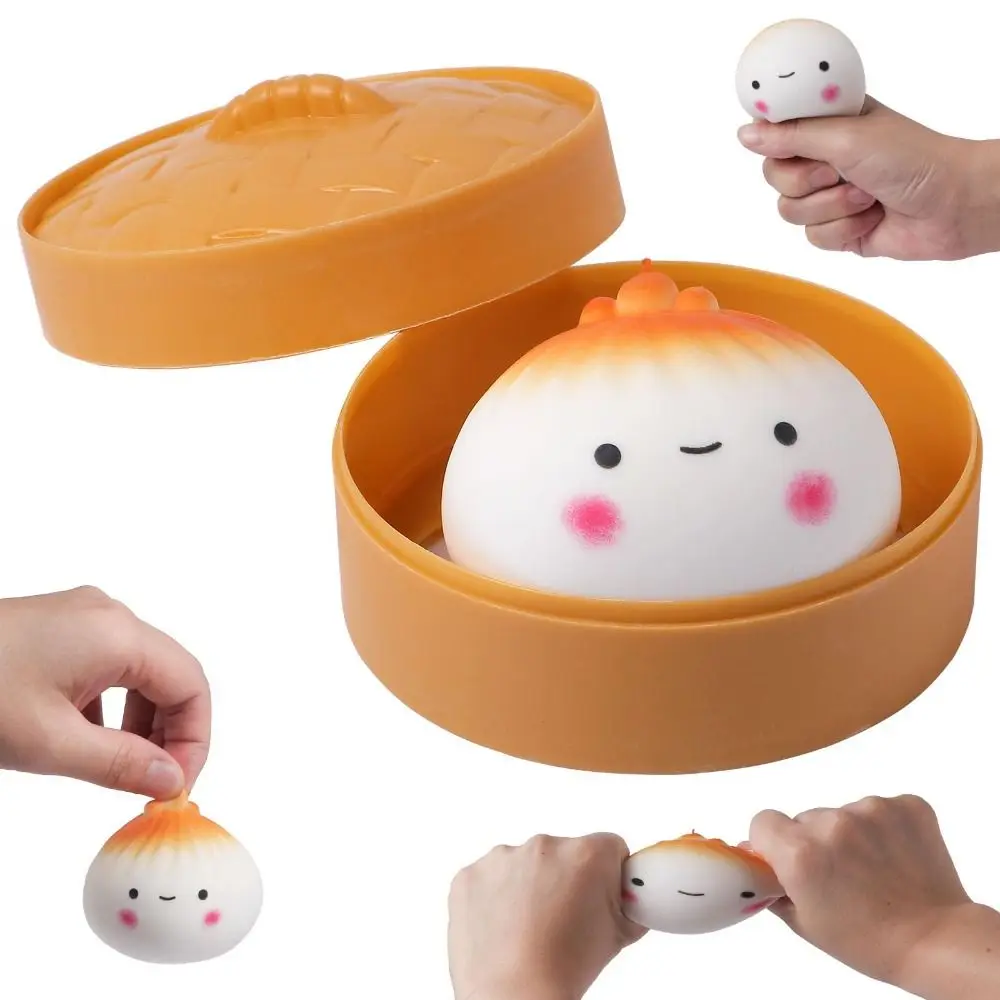 Glitter Steamed Bun Squishy Toy Soft Slow Resilience Squishy Toy with Steamer Fidget Squeeze Decompression Dough Relaxation Tool