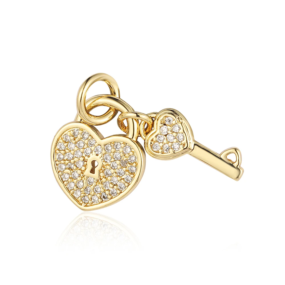 5pcs/Lot 18K Gold Plated Girl Boy Cross Copper CZ DIY Charm Women Zircon Heart Key Evil Eye Racket Necklace Pendant Jewelry