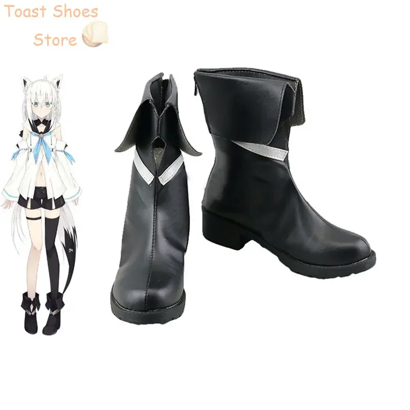 

Shirakami Fubuki Обувь для косплея Youtuber Vtuber Сапоги для косплея Хэллоуин Карнавальный реквизит Черная обувь из искусственной кожи Костюм Опора
