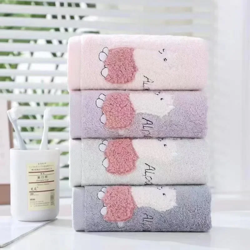 Lovely Alpaca Embroidered Bath Towel Tender Comfortable Absorbent All-Purpose Reusable Household Adults Face Wash Ins Style Chic