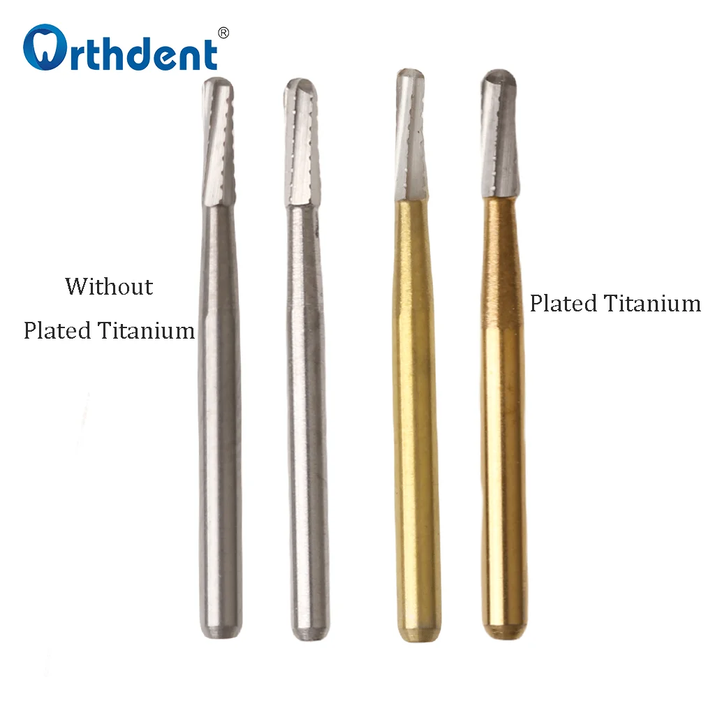 10Pcs Dental Carbide Burs Tungsten Steel Plated Titanium Metal Cutting Crown Drill FG1957/1958 19mm High Speed Handpiece Dentist