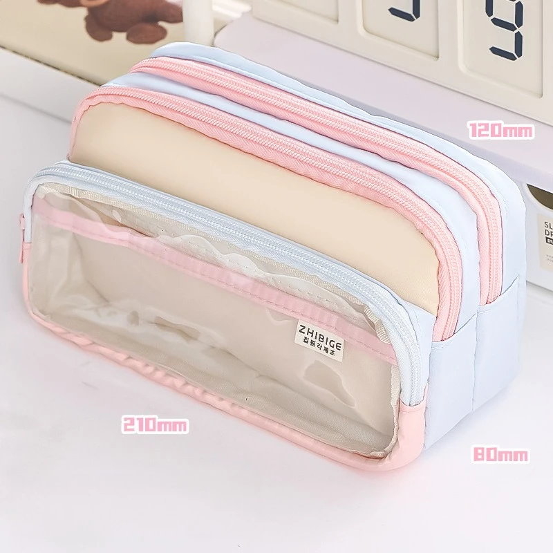 

Japanese Color Block Pencil Bag Transparent Large Capacity Creative Multi Function Stationery Bag for School Office