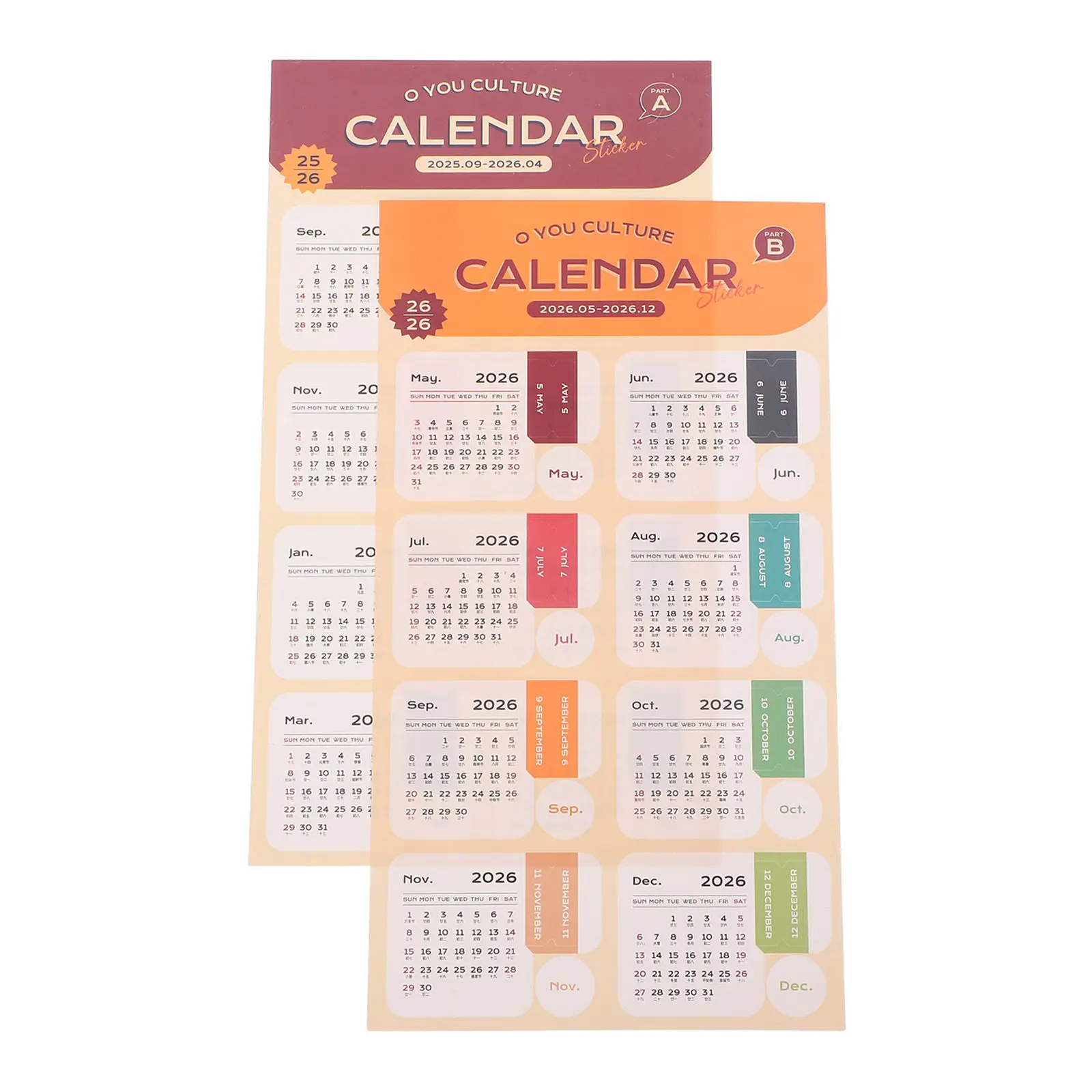 

2 Sheet Journal Stickers Calendar Tabs for Planner Monthly Candy Color Appointment
