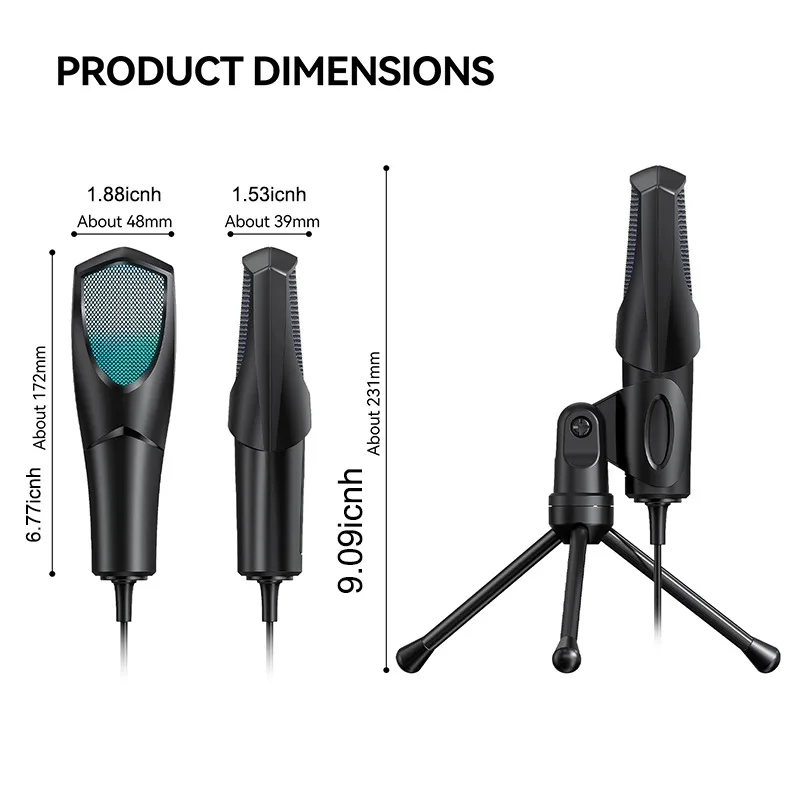 USB Gaming Microphone for PC - Condenser Podcast Mic with Headphone Jack LED Noise Cancellation for Studio Recording