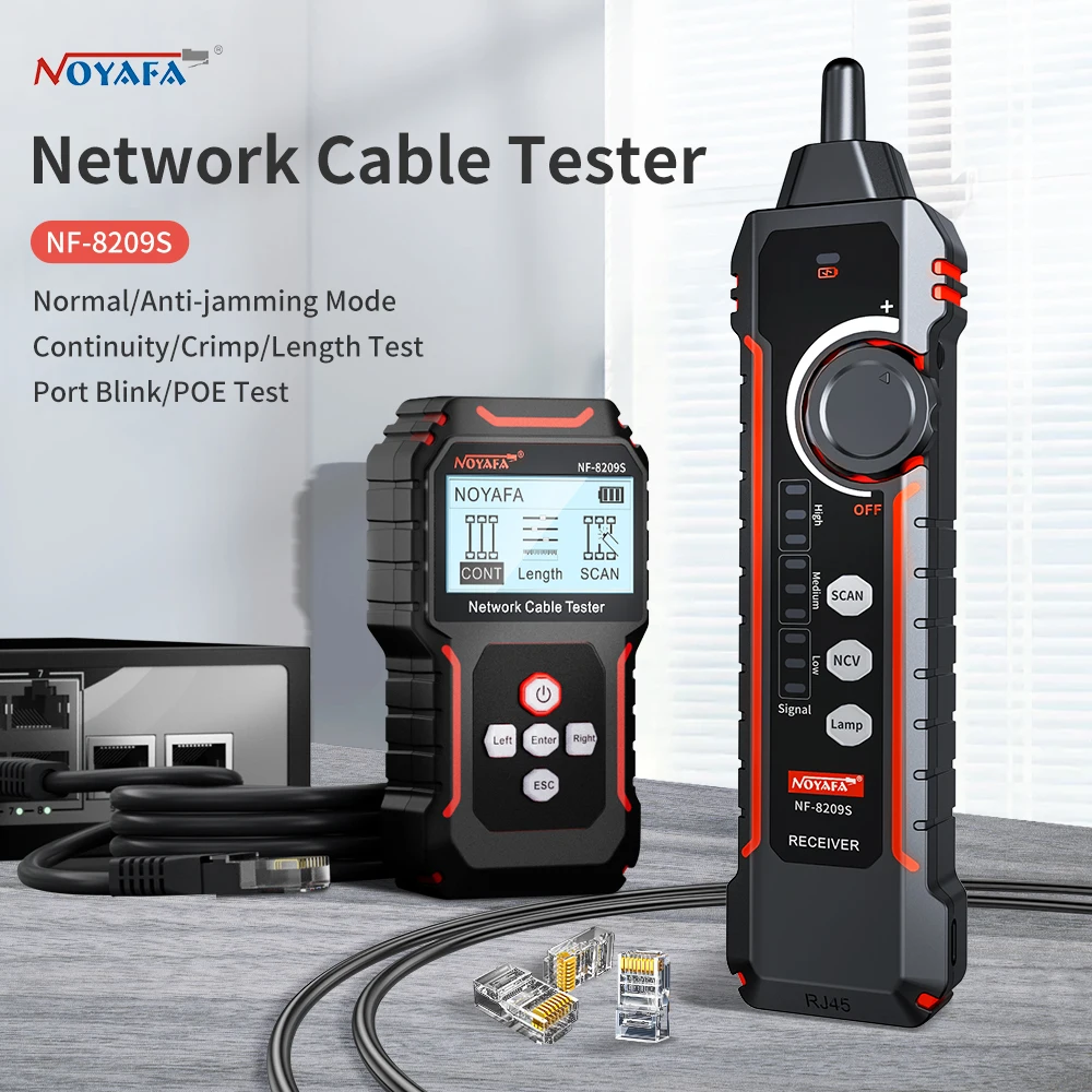 NOYAFA NF-8209S Cable Tracker Network Cable Tester LCD Display Poe Checker Cat5 Cat6 Measure Length Wiremap Tester Network Tools