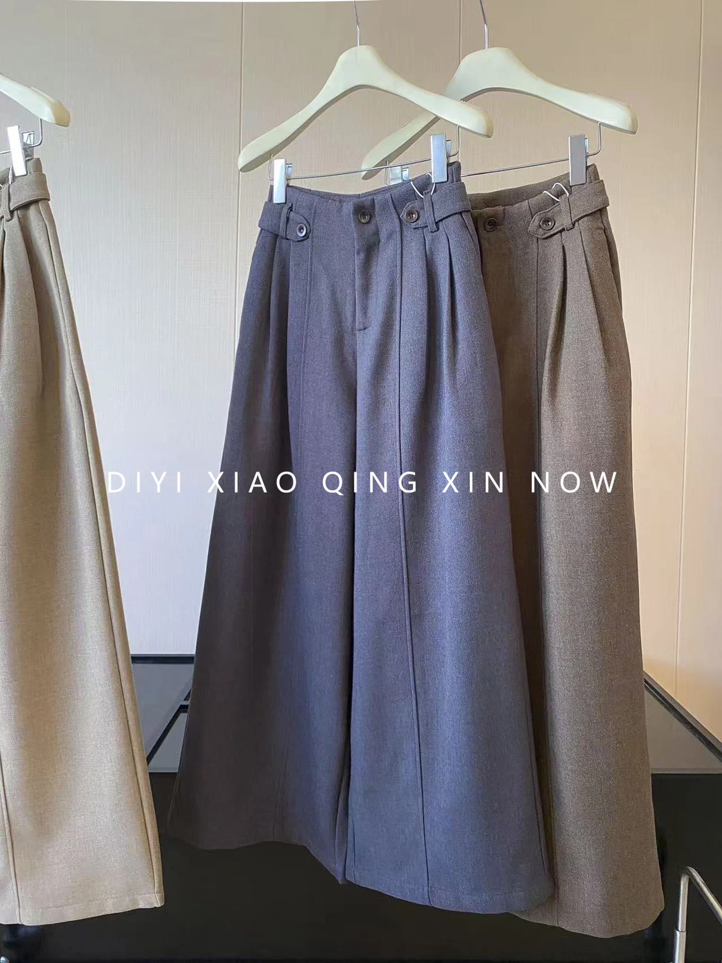High Waist Wide Leg Pants Women's Autumn New Style Double Buckle Waist Pressed Pleat Loose Drape Casual Suit Long Pants