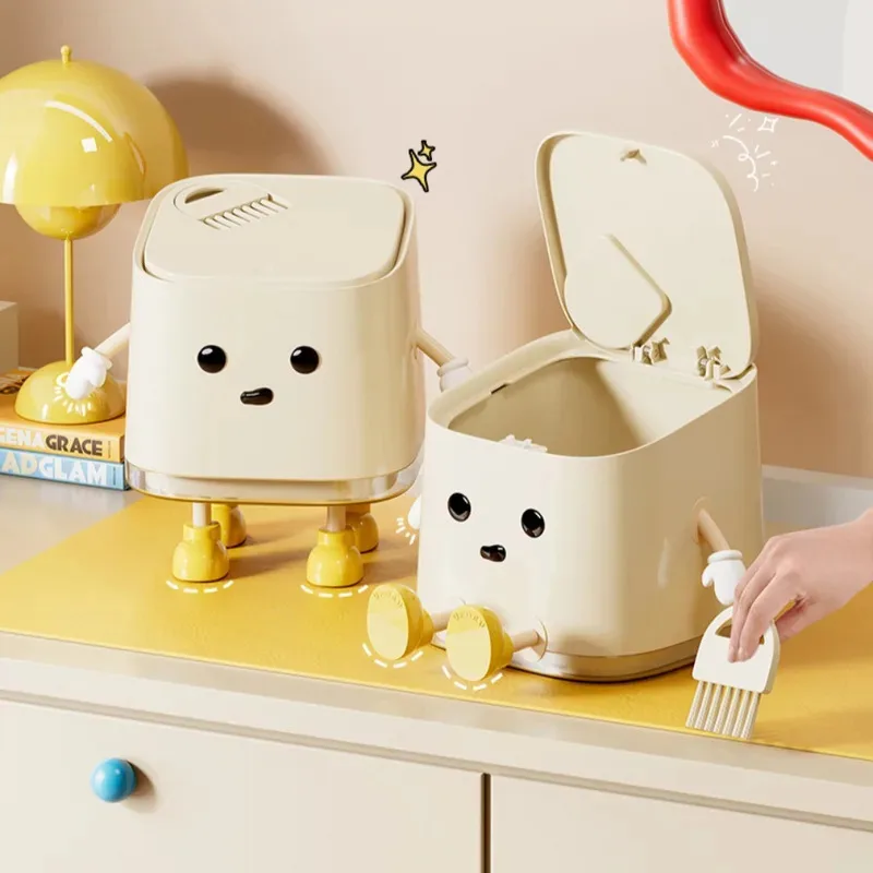 Desktop Mini Mülleimer Drücken, Um Die Abdeckung Zu Öffnen Kunststoff Mülleimer Haushalt Wohnzimmer Schlafzimmer Müll Lagerung Eimer