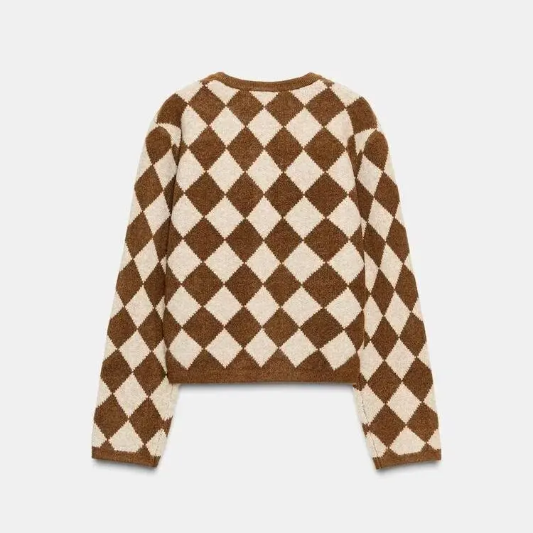 Casual round Ne Long Sve Sweater Knitted Diamond Pattern Embroidery Outerwear Soft een Fiber Fabric Fem Autumn New ...